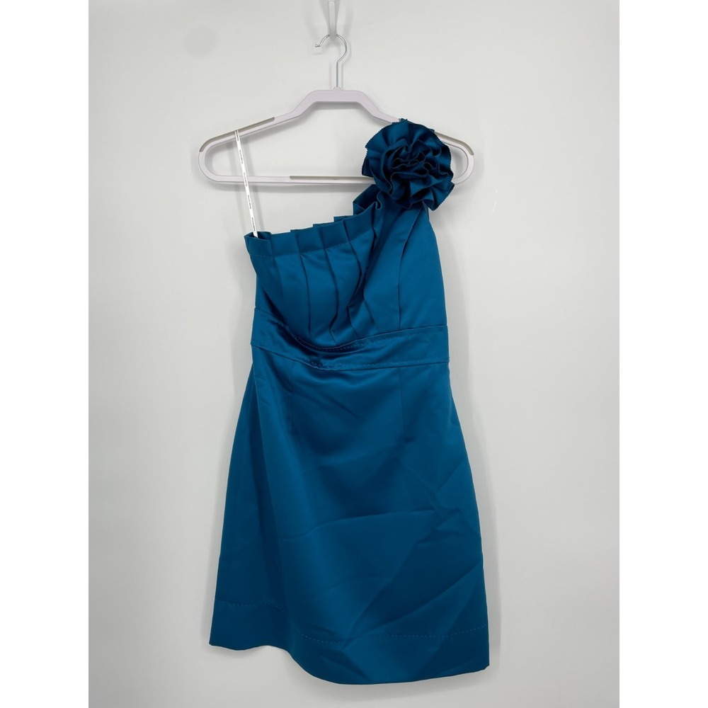 Phoebe Couture Dress Womens 6 Blue Satin One Shoulder Short Party Cocktail